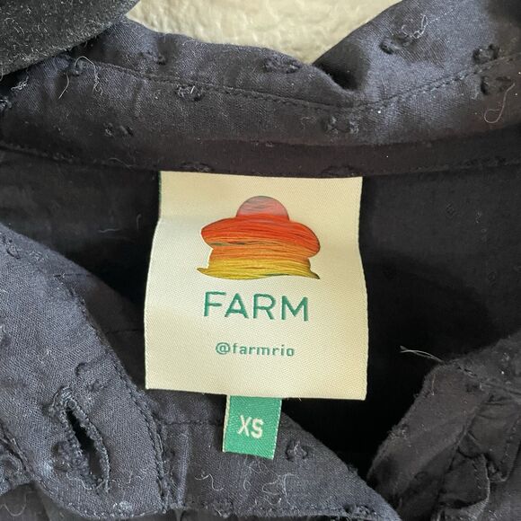 Farm Rio Blouse XS Black Romantic Swiss Dot Ruffle Button Up Victorian Boho - Picture 8 of 16